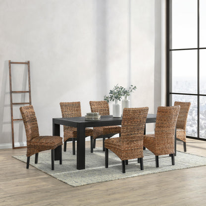 Rustic Wood Rattan Dining Chairs Set of 2 for Kitchen
