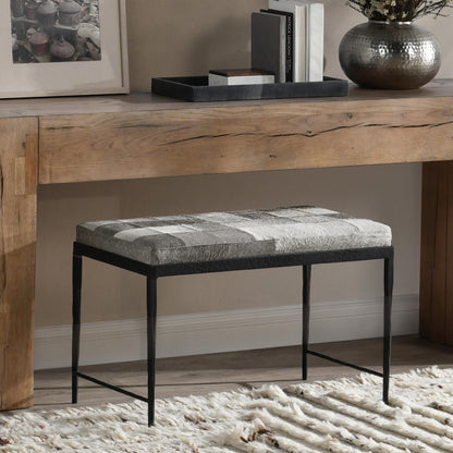 Achen Hide 28" Bench Sparrow Gray - Iron & Hair-on-Hide