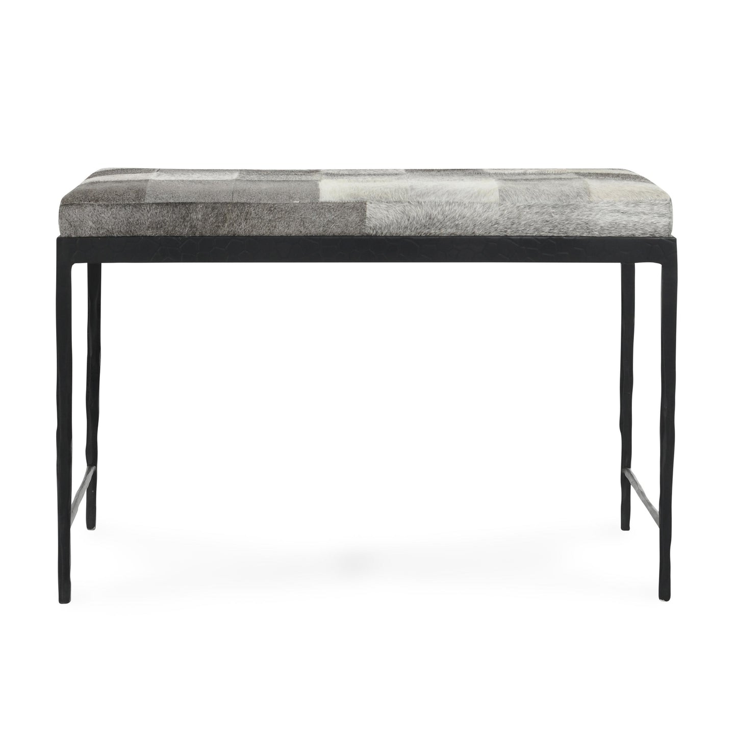 Achen Hide 28" Bench Sparrow Gray - Iron & Hair-on-Hide