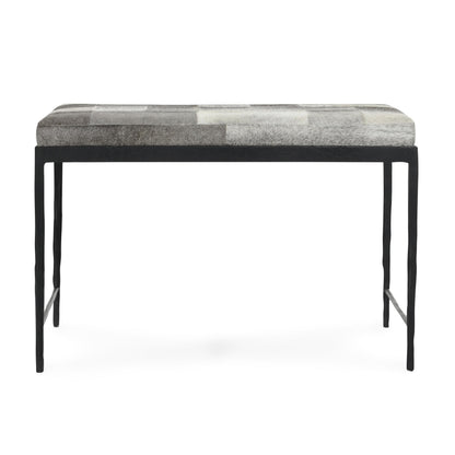 Achen Hide 28" Bench Sparrow Gray - Iron & Hair-on-Hide