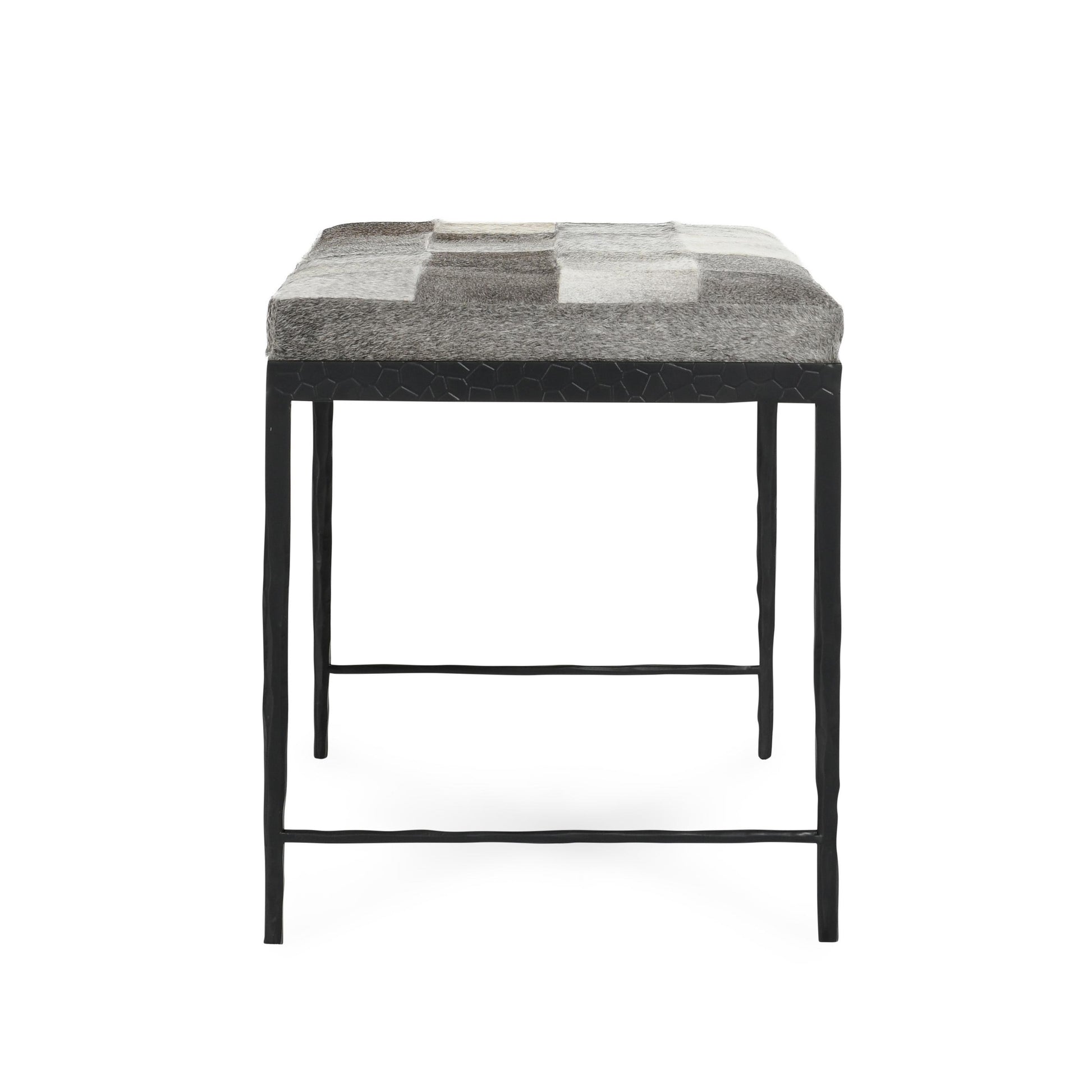 Achen Hide 28" Bench Sparrow Gray - Iron & Hair-on-Hide