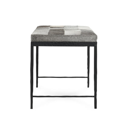 Achen Hide 28" Bench Sparrow Gray - Iron & Hair-on-Hide