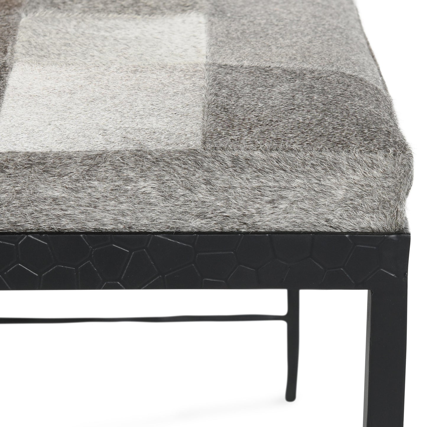 Achen Hide 28" Bench Sparrow Gray - Iron & Hair-on-Hide
