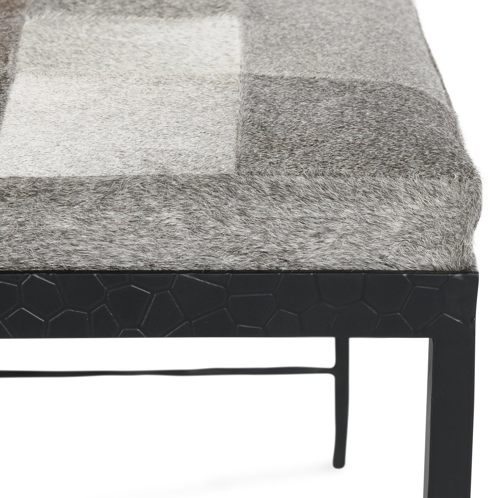 Achen Hide 28" Bench Sparrow Gray - Iron & Hair-on-Hide