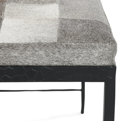 Achen Hide 28" Bench Sparrow Gray - Iron & Hair-on-Hide
