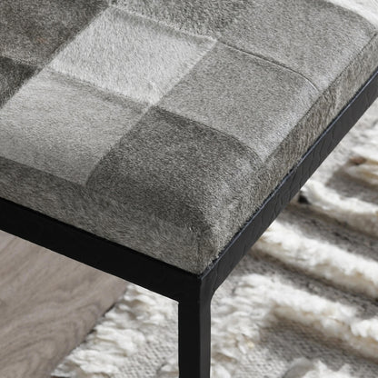 Achen Hide 28" Bench Sparrow Gray - Iron & Hair-on-Hide