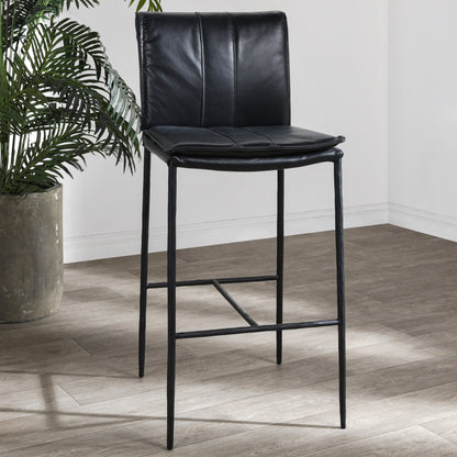 Black Iron Hammered Leather Dining Room Stool for Kitchen Seating