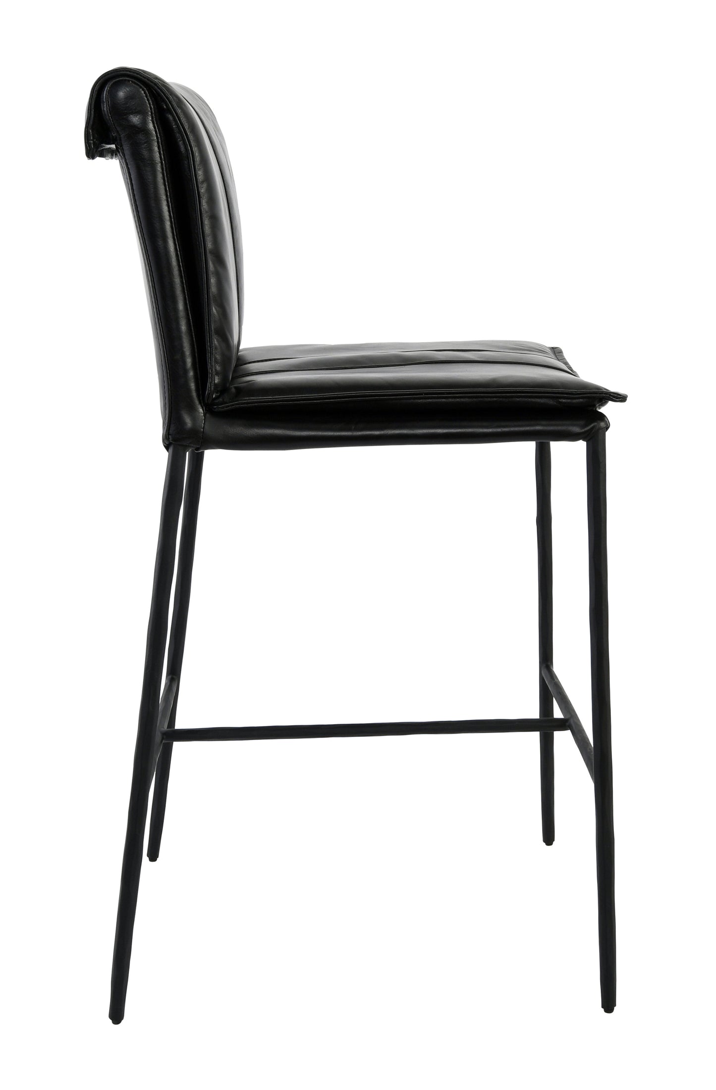 Black Iron Hammered Leather Dining Room Stool for Kitchen Seating