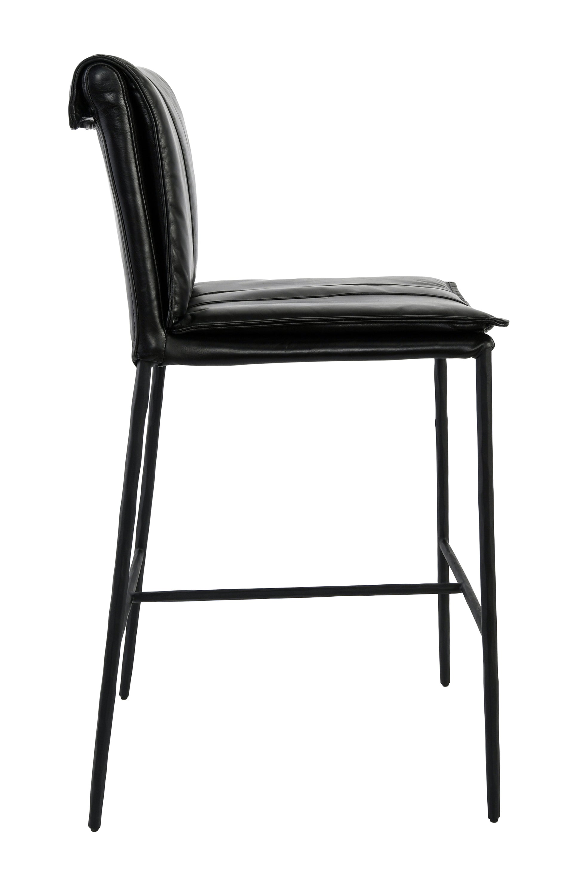 Black Iron Hammered Leather Dining Room Stool for Kitchen Seating