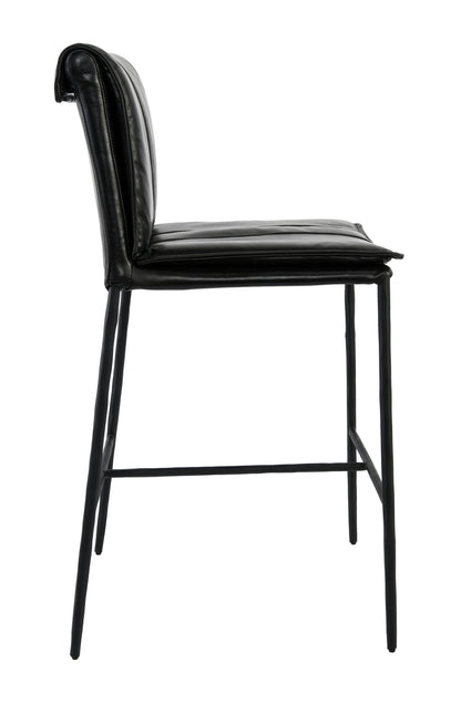 Black Iron Hammered Leather Dining Room Stool for Kitchen Seating