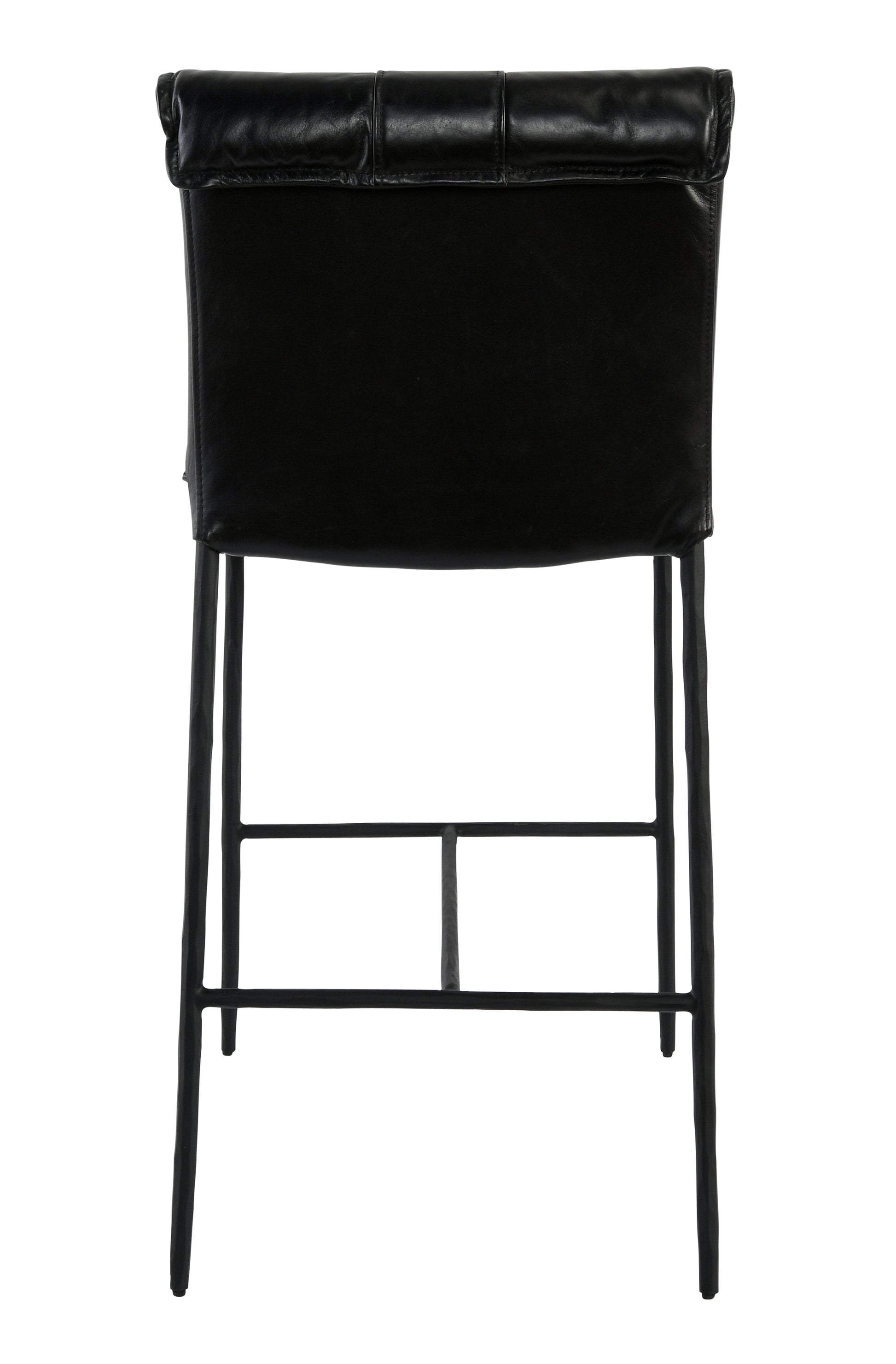 Black Iron Hammered Leather Dining Room Stool for Kitchen Seating