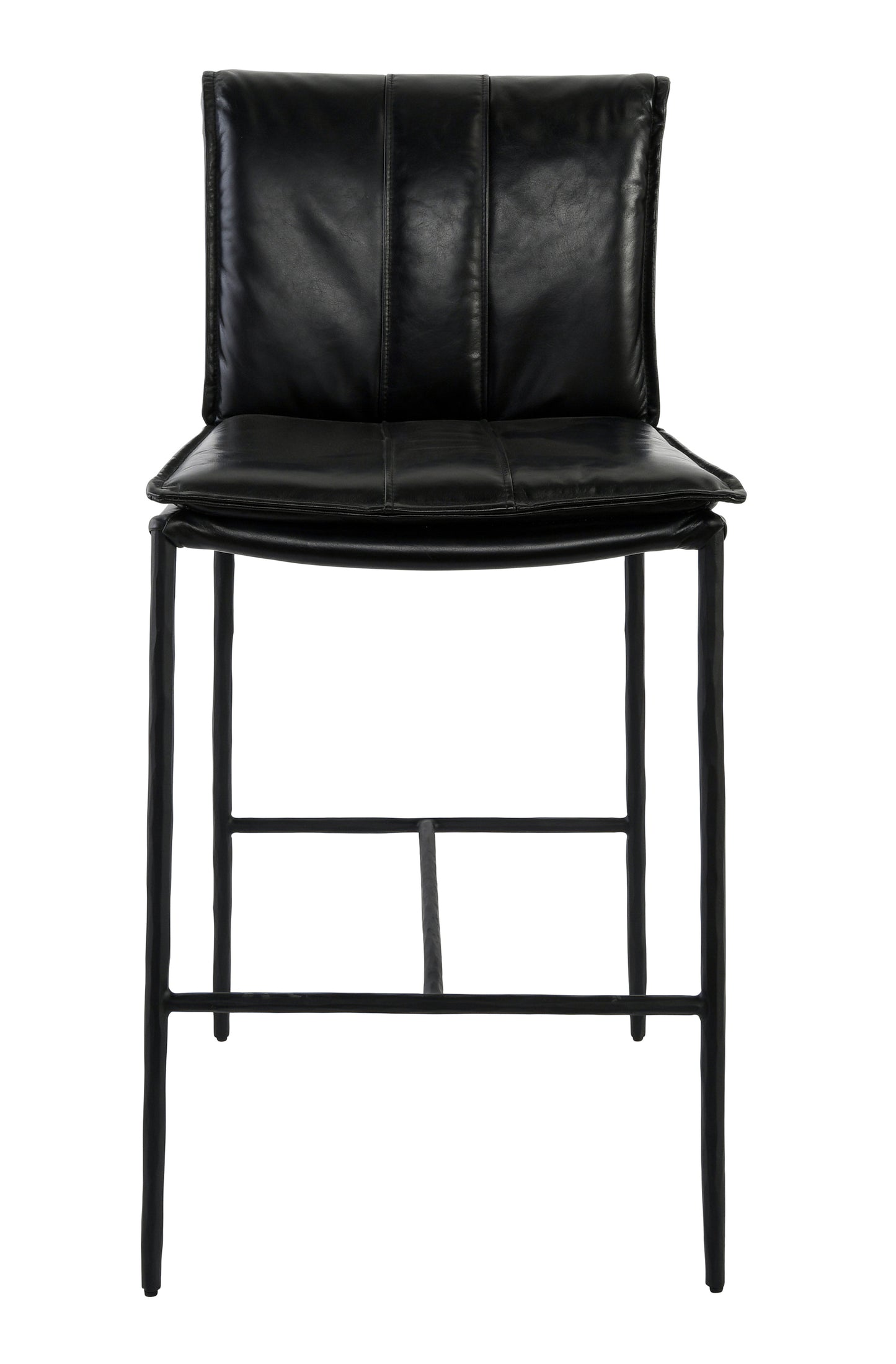 Black Iron Hammered Leather Dining Room Stool for Kitchen Seating