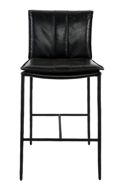 Black Iron Hammered Leather Dining Room Stool for Kitchen Seating