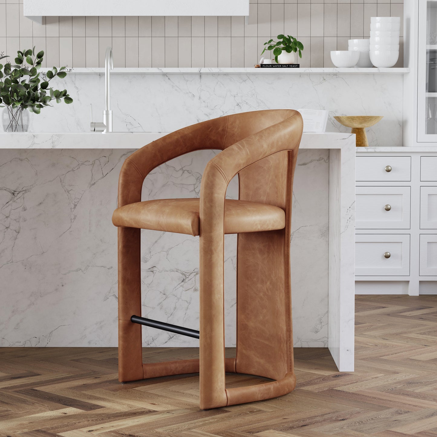 Brown Stainless Steel Counter Stool for Kitchen Storage Dining Room