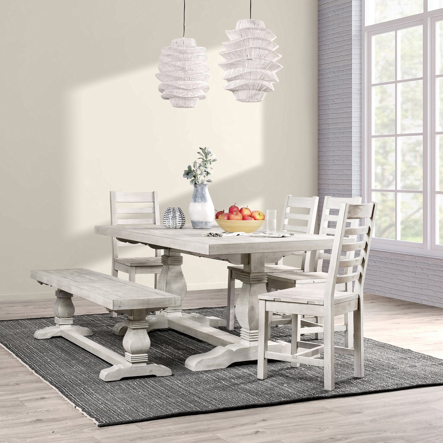 Caleb 78" Dining Table Distressed Ivory - Perfect for Farmhouse Meals