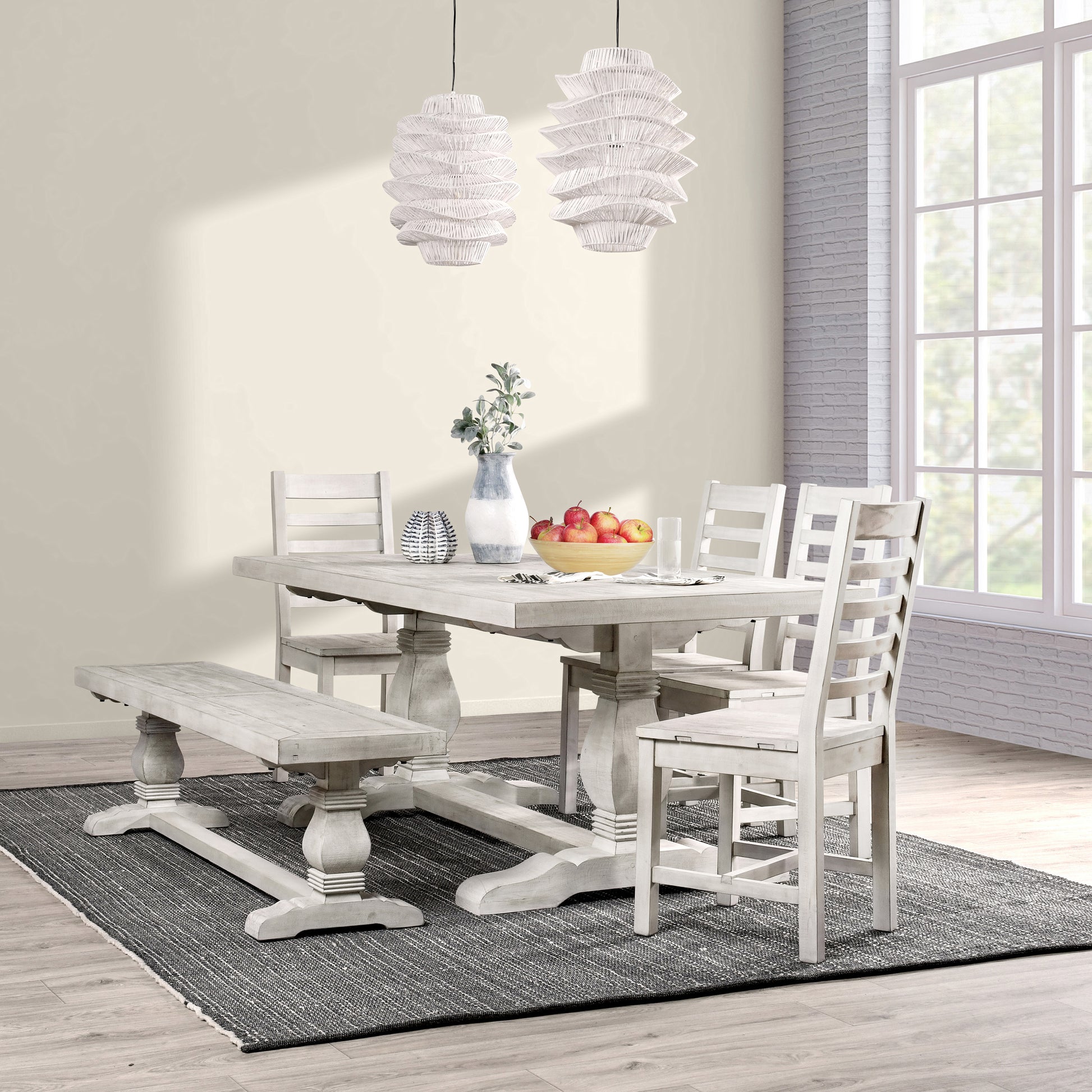 Caleb 78" Dining Table Distressed Ivory - Perfect for Farmhouse Meals