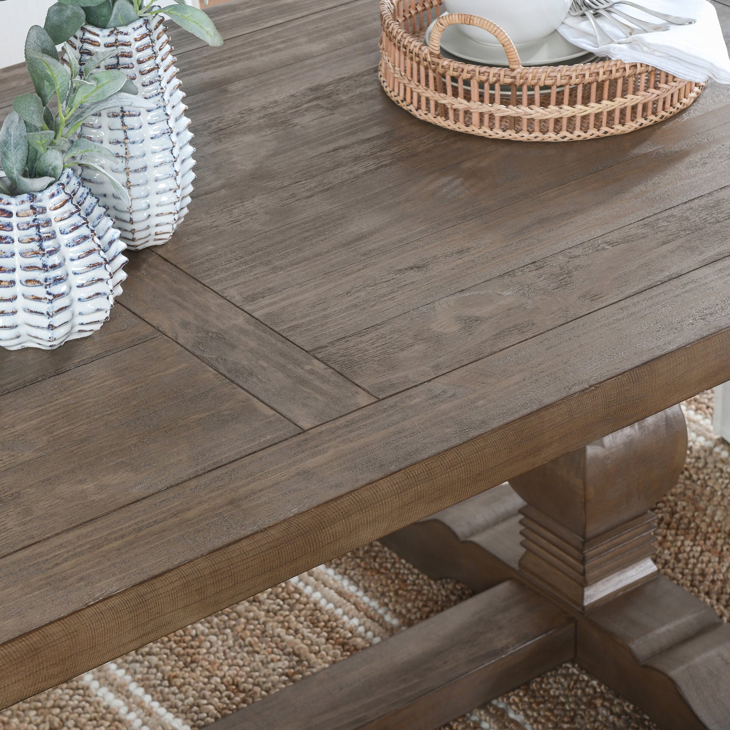 Antique Brown Pine Dining Table for Kitchen and Dining Room