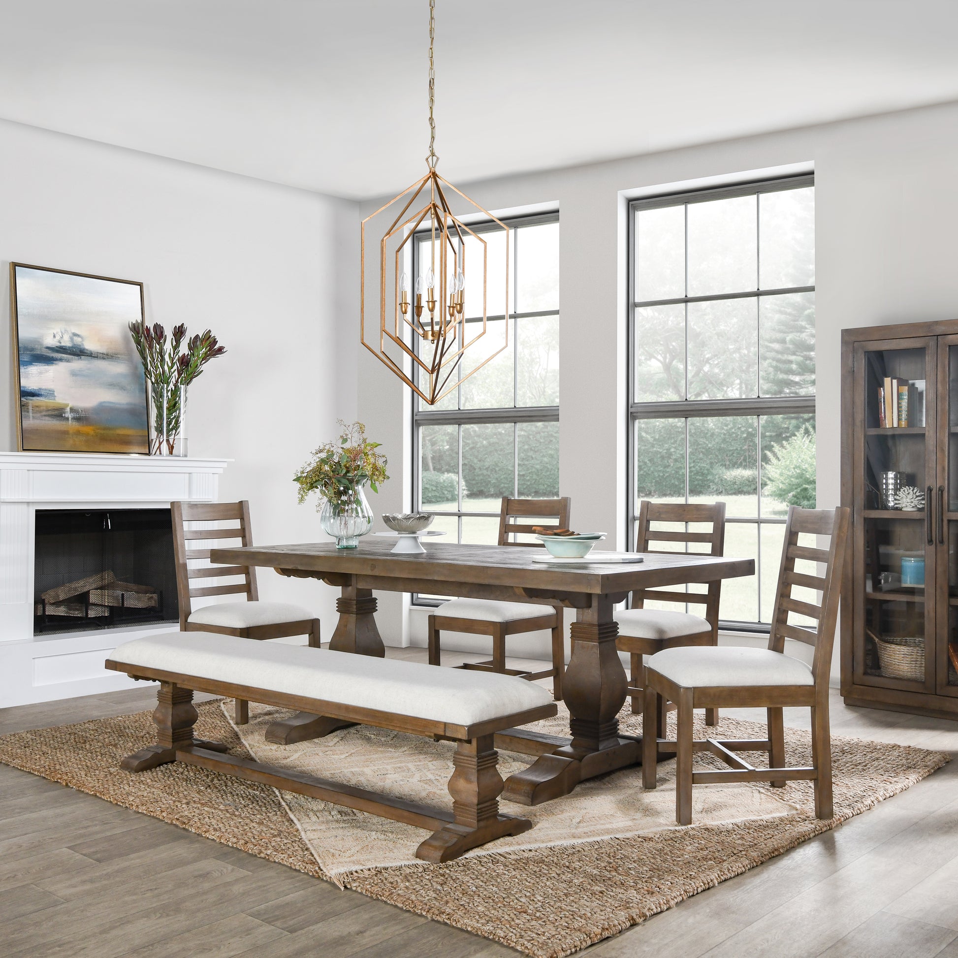 Antique Brown Pine Dining Table for Kitchen and Dining Room