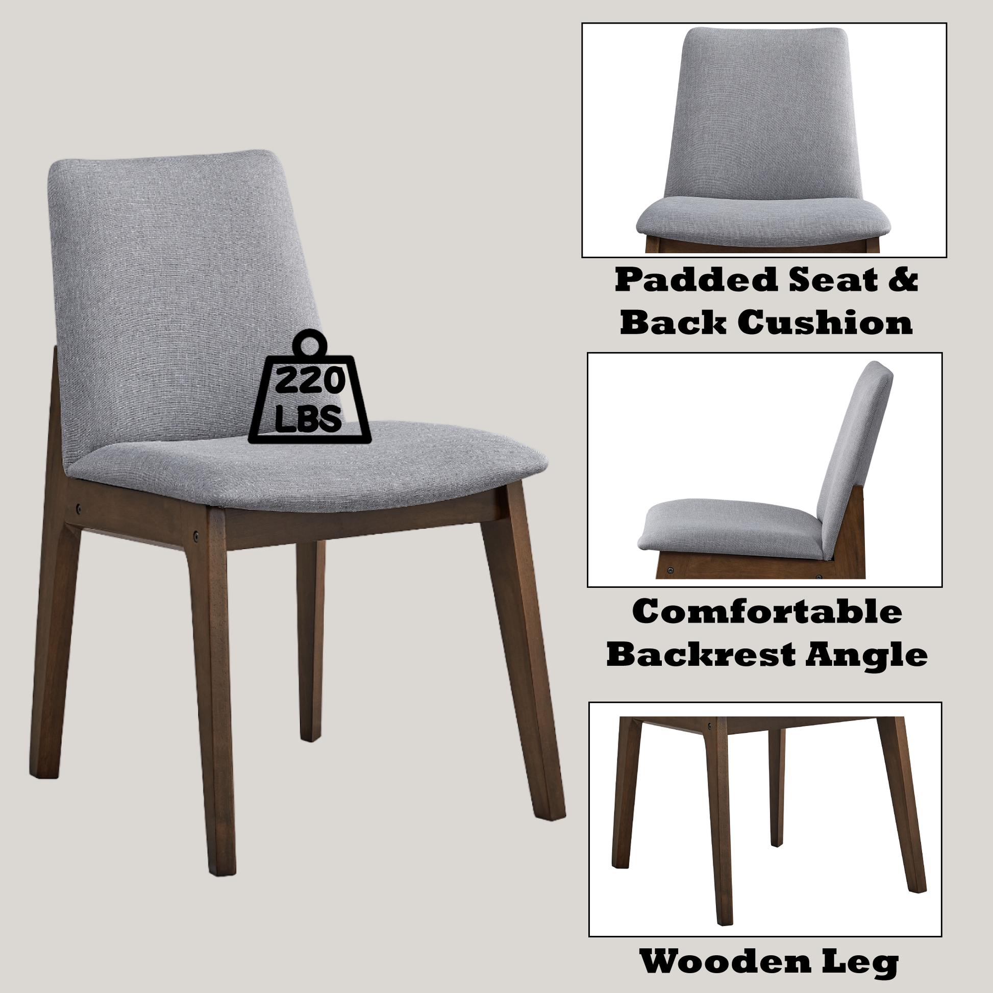 Light Gray Side Chair - Modern Dining Seat for Dining Room
