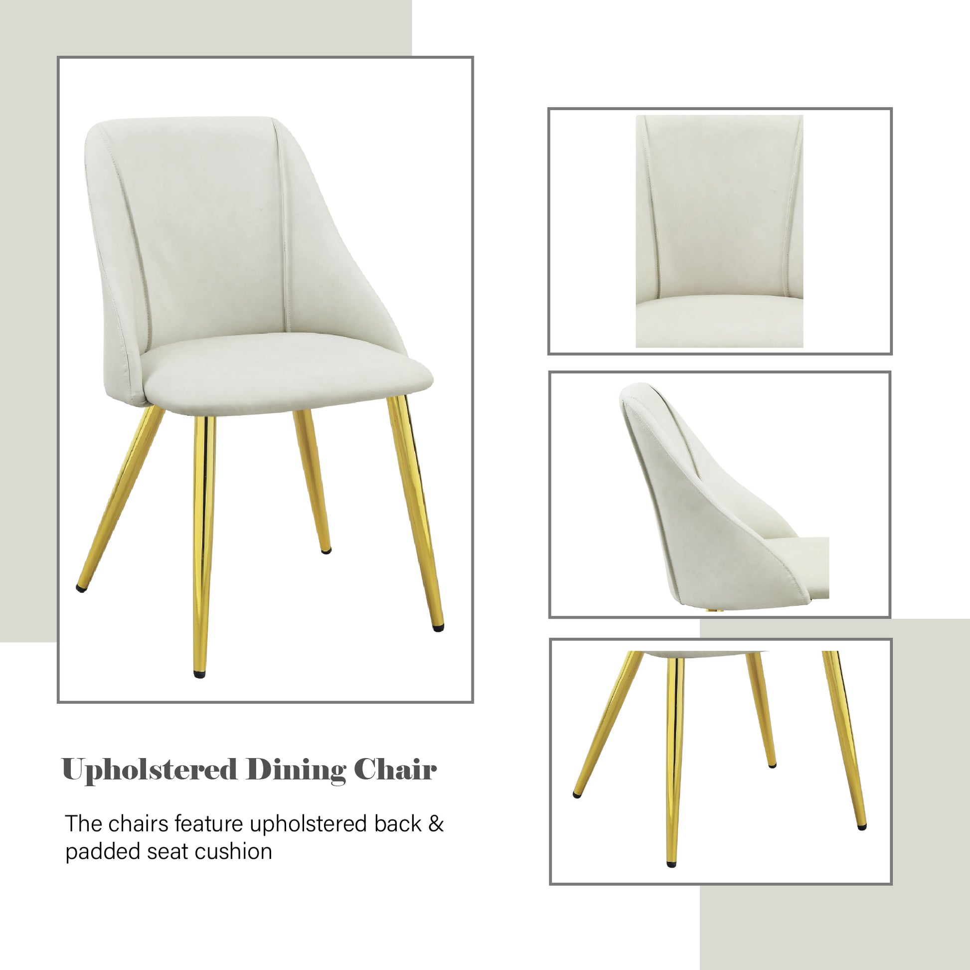 White Synthetic Wood Dining Chairs Set with Chrome Legs