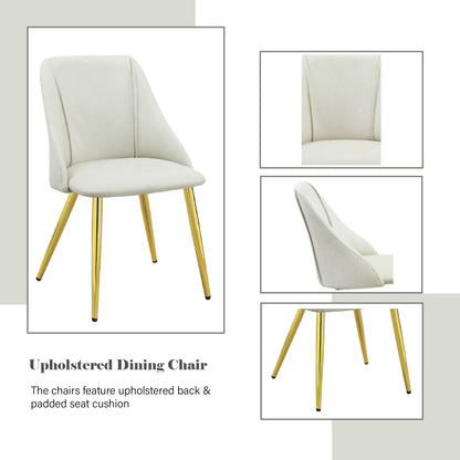 White Synthetic Wood Dining Chairs Set with Chrome Legs
