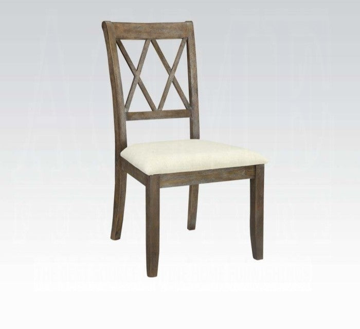 Claudia Beige Linen & Salvage Brown Finish Side Chair (Set of 2)