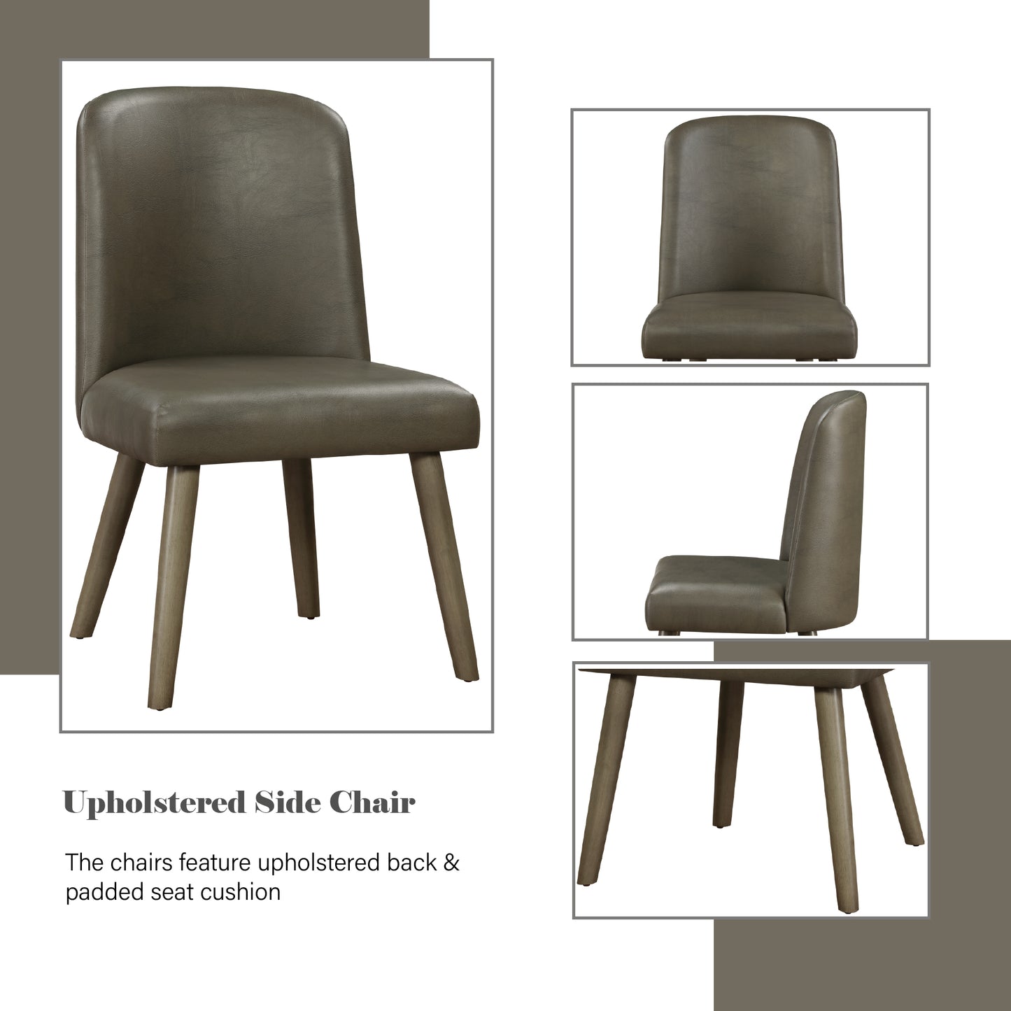 Gray Oak Side Chairs - Set of 2 Faux Leather for Dining Room