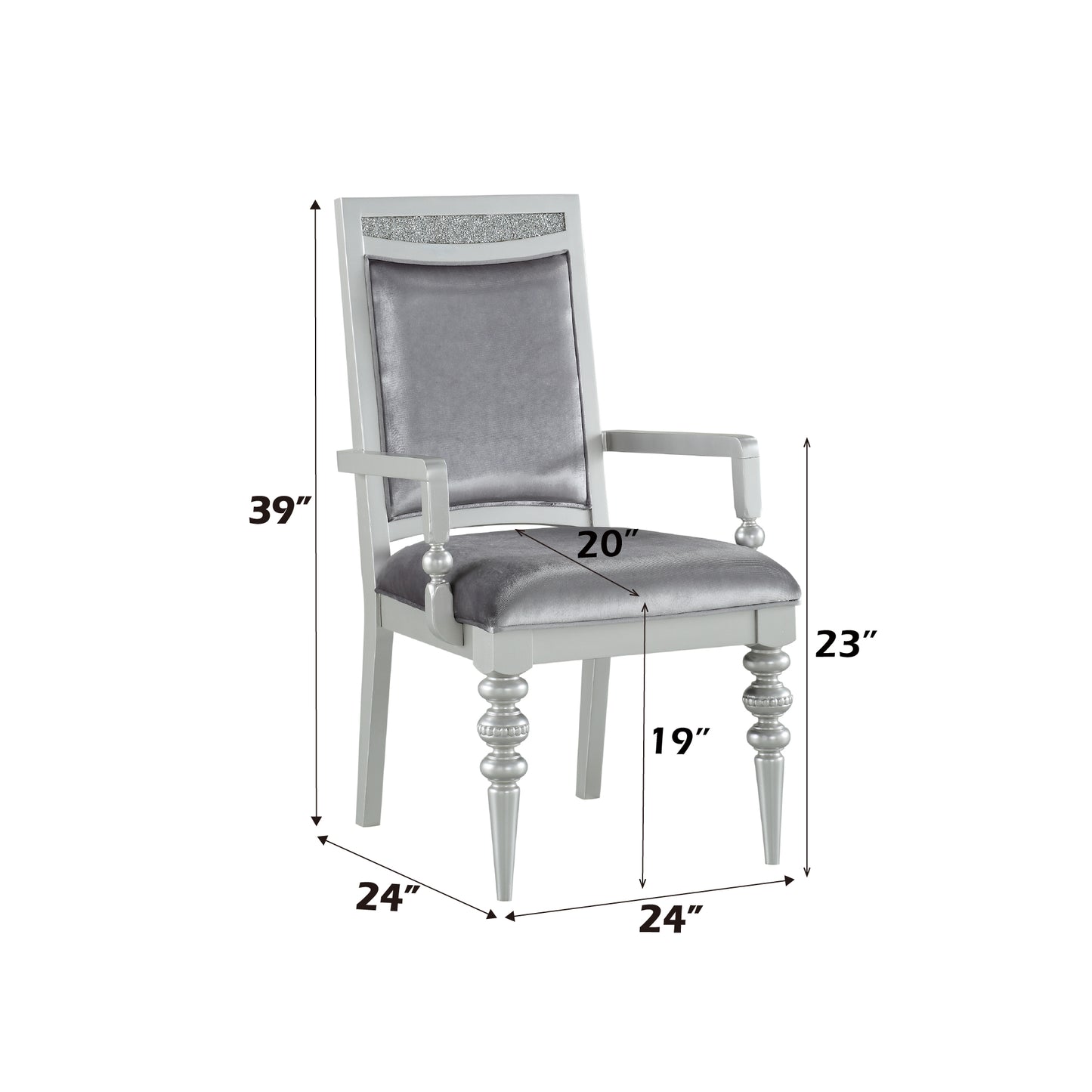 Silver Fabric Dining Armchairs Set of 2
