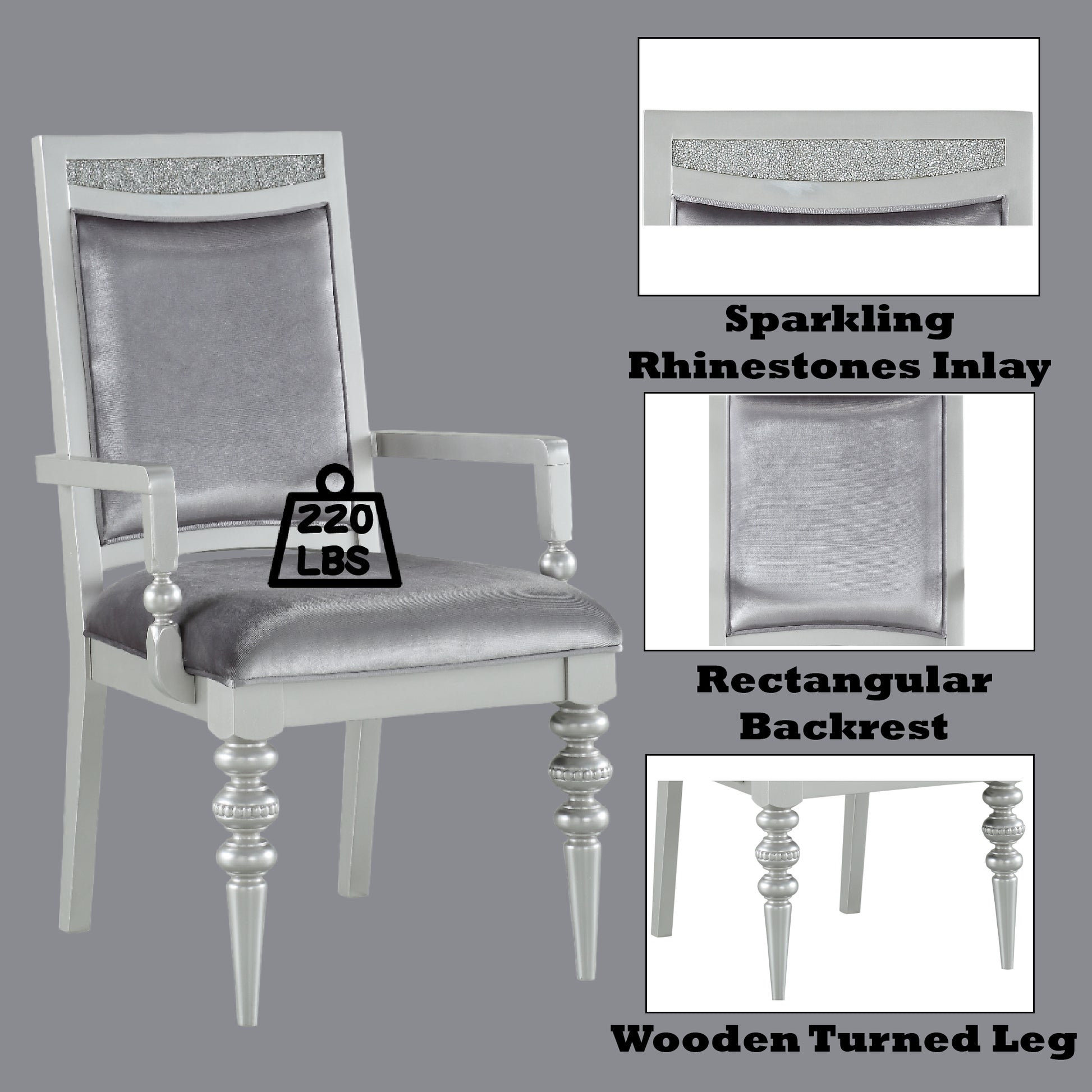 Silver Fabric Dining Armchairs Set of 2