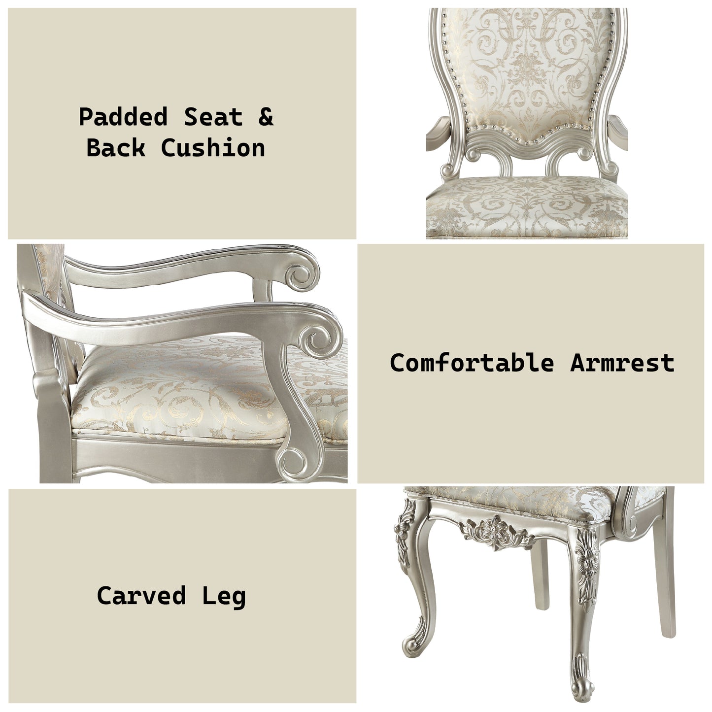 Bently Arm Chairs - Champagne Fabric Set of 2 Dining Room Seating