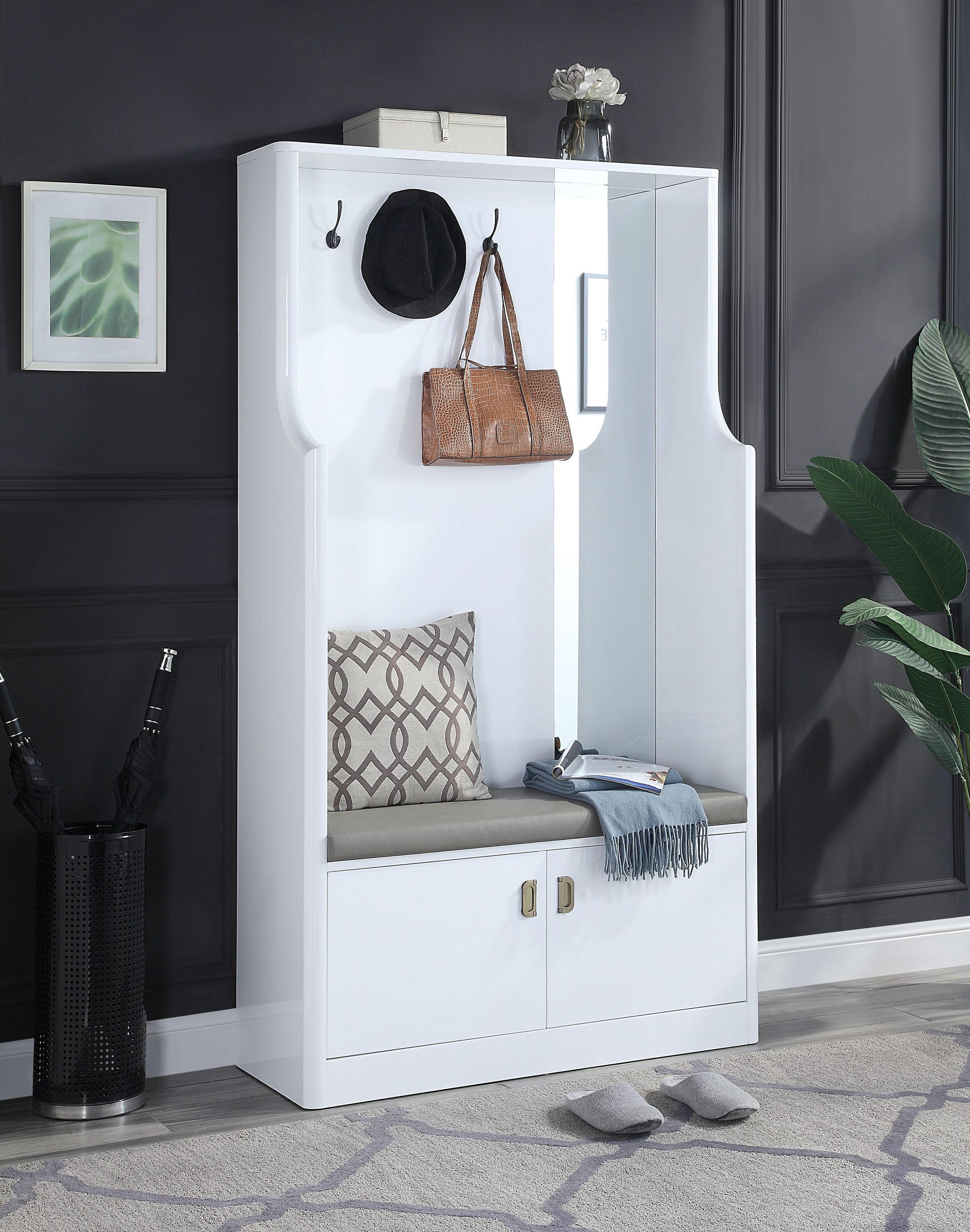 Buck II White High Gloss Finish Hall Tree