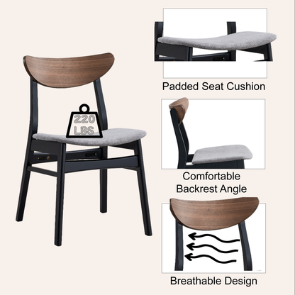 Rebi Side Chair Set - Gray Linen, Walnut & Black Dining Chairs (2) for Dining Room