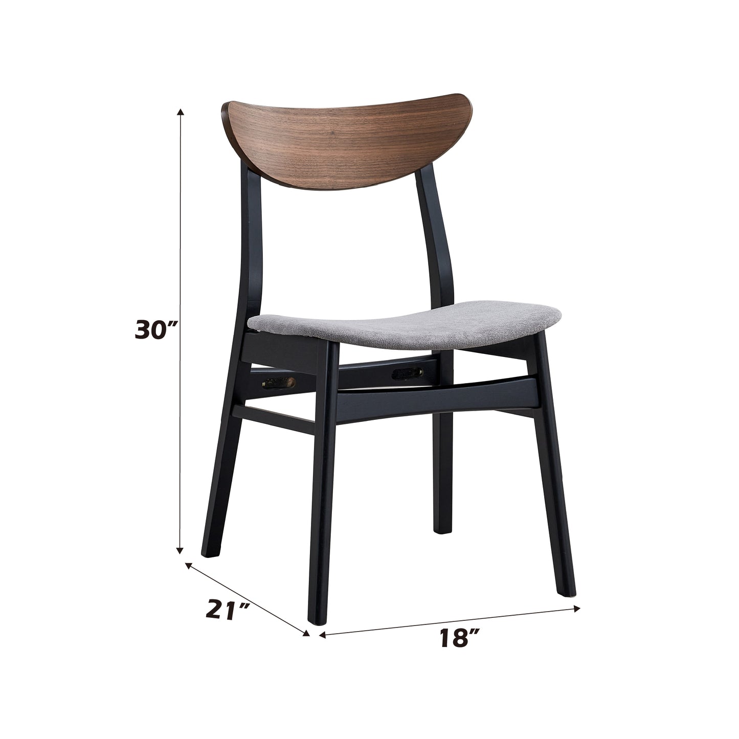 Rebi Side Chair Set - Gray Linen, Walnut & Black Dining Chairs (2) for Dining Room