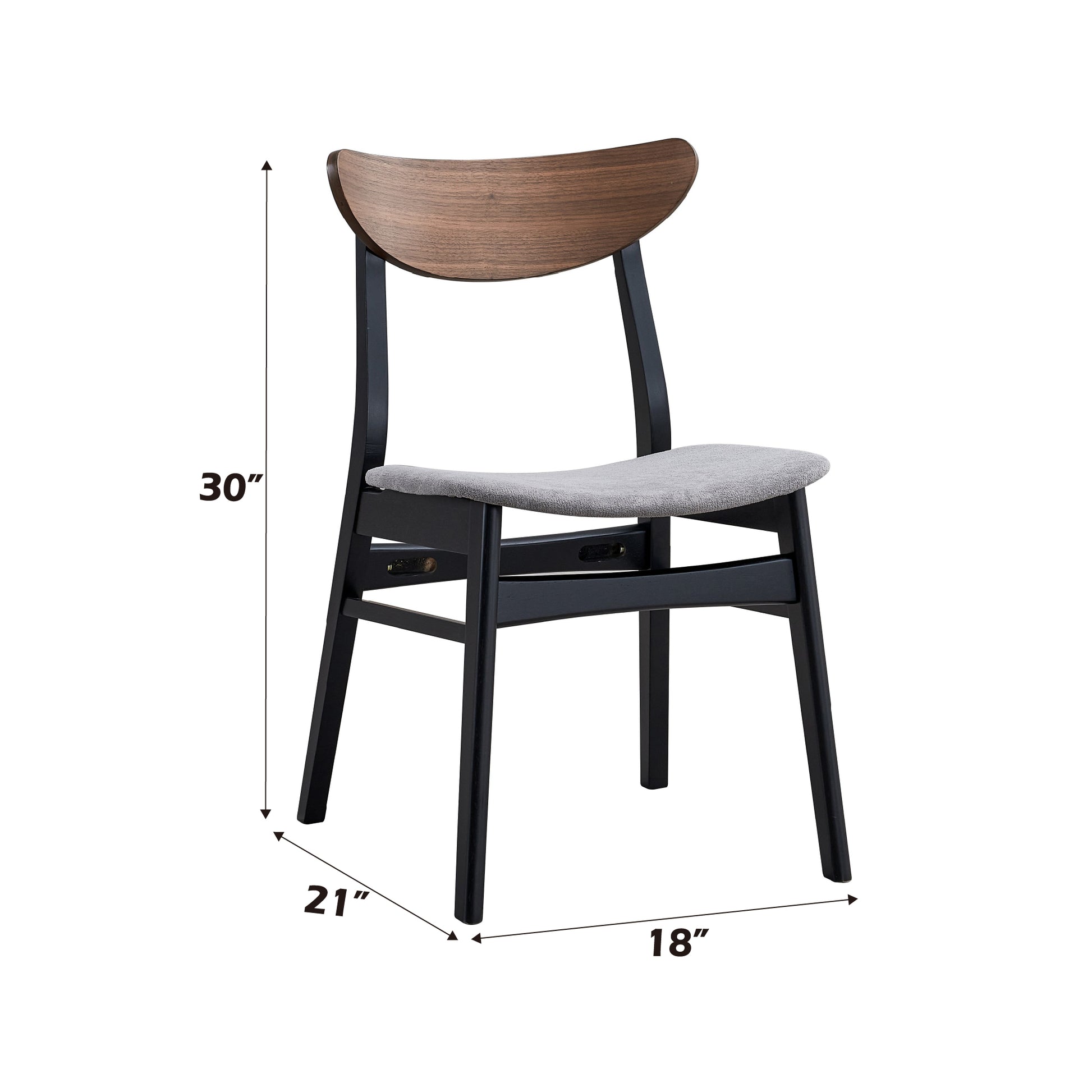 Rebi Side Chair Set - Gray Linen, Walnut & Black Dining Chairs (2) for Dining Room
