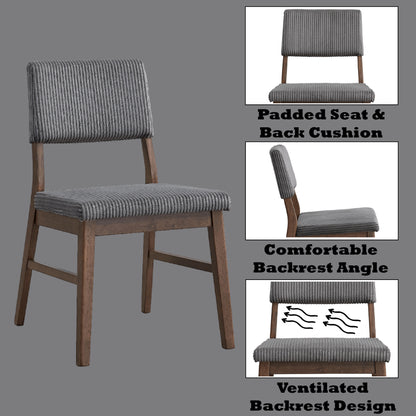 Gray Corduroy & Walnut Side Chair - Set of 2 Dining Chairs for Dining Room