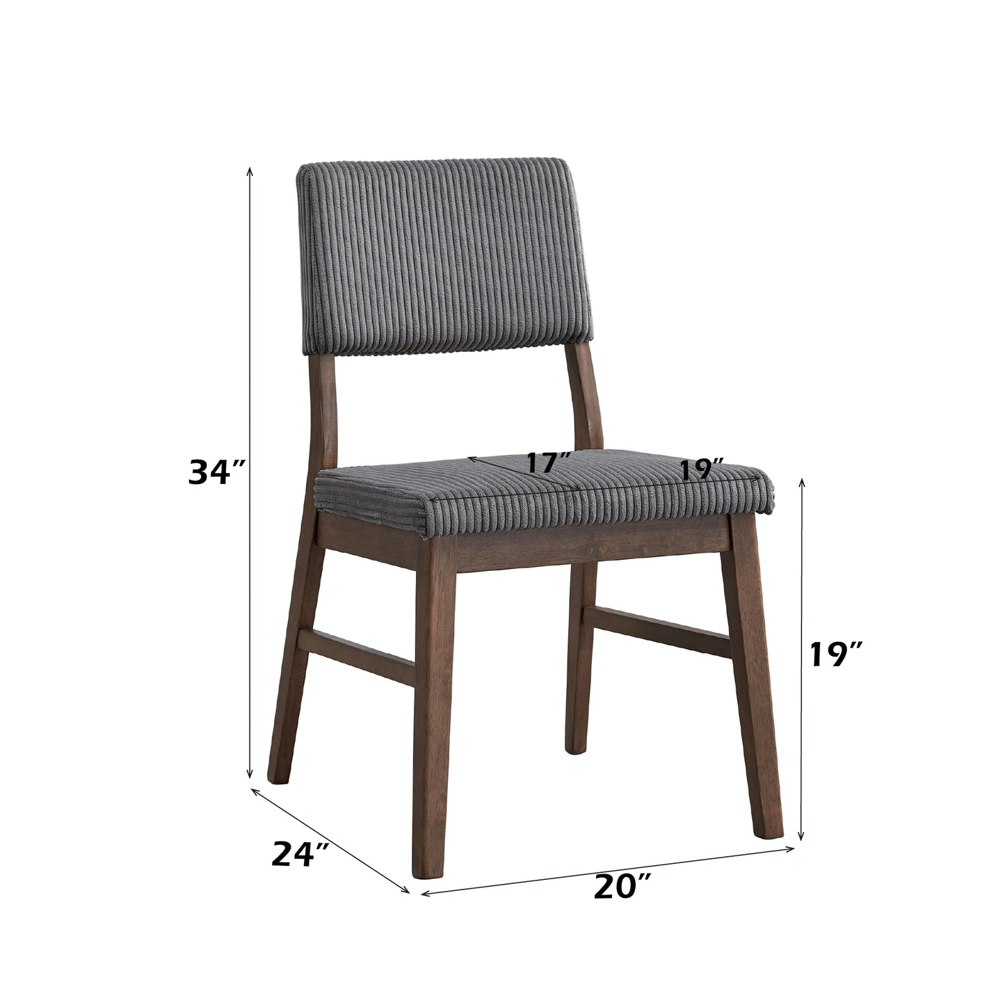 Gray Corduroy & Walnut Side Chair - Set of 2 Dining Chairs for Dining Room