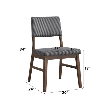 Gray Corduroy & Walnut Side Chair - Set of 2 Dining Chairs for Dining Room