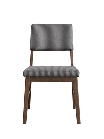 Gray Corduroy & Walnut Side Chair - Set of 2 Dining Chairs for Dining Room