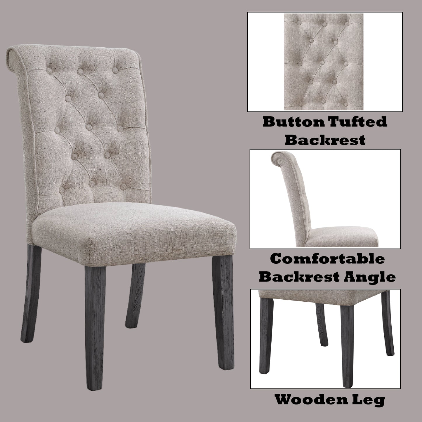 Beige Linen Dining Chairs - Set of 2 Armless Chairs