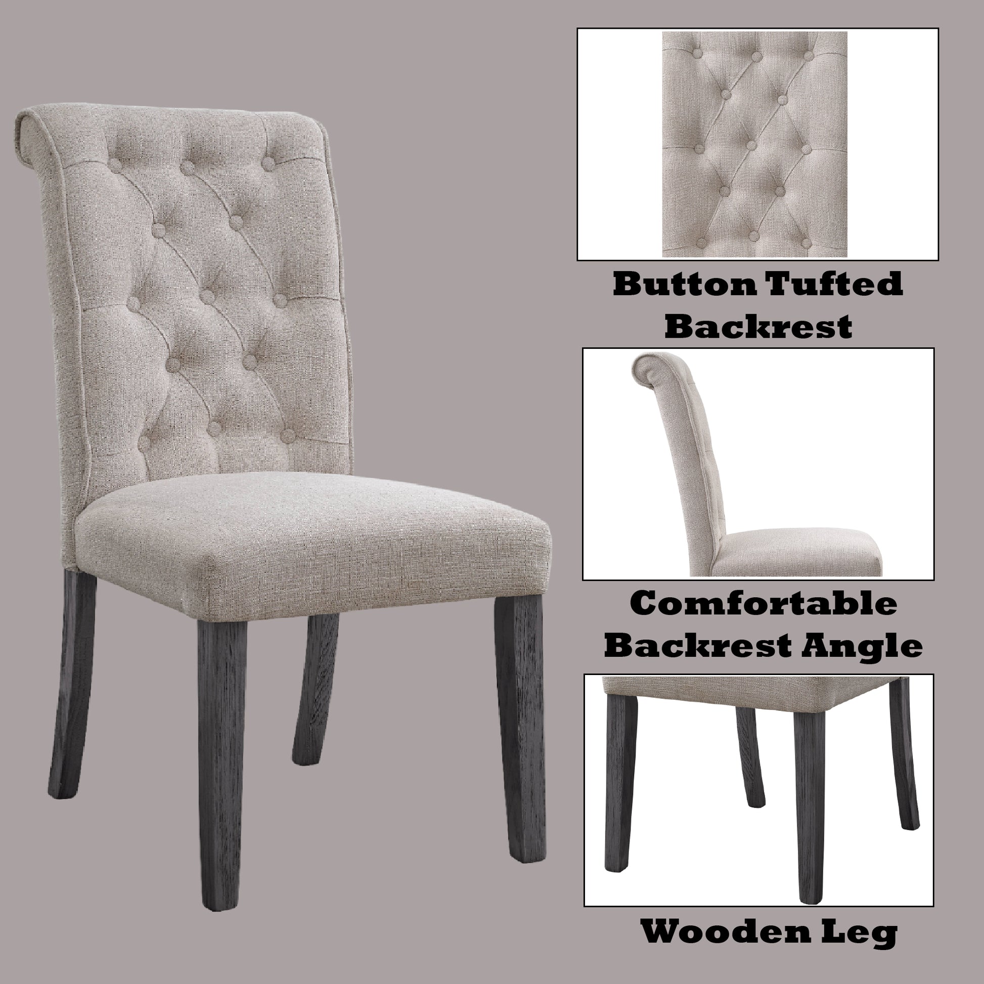 Beige Linen Dining Chairs - Set of 2 Armless Chairs