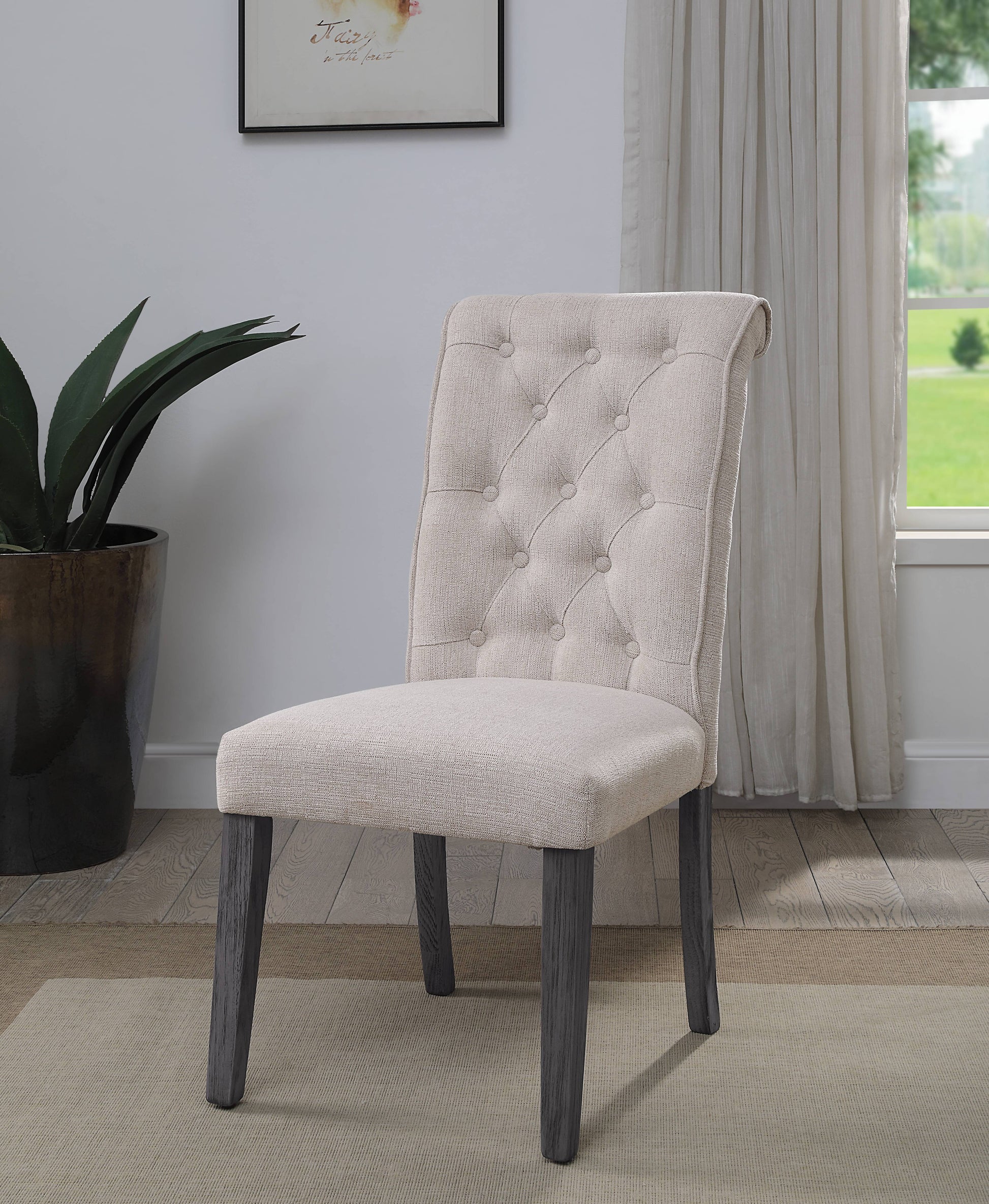 Yabeina Beige Linen & Gray Finish Side Chair (Set of 2)