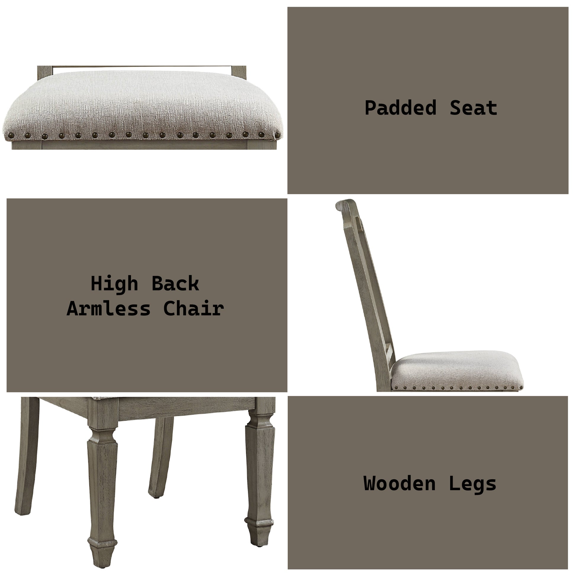 Beige Oak Linen Side Chairs for Dining Room Seating Set