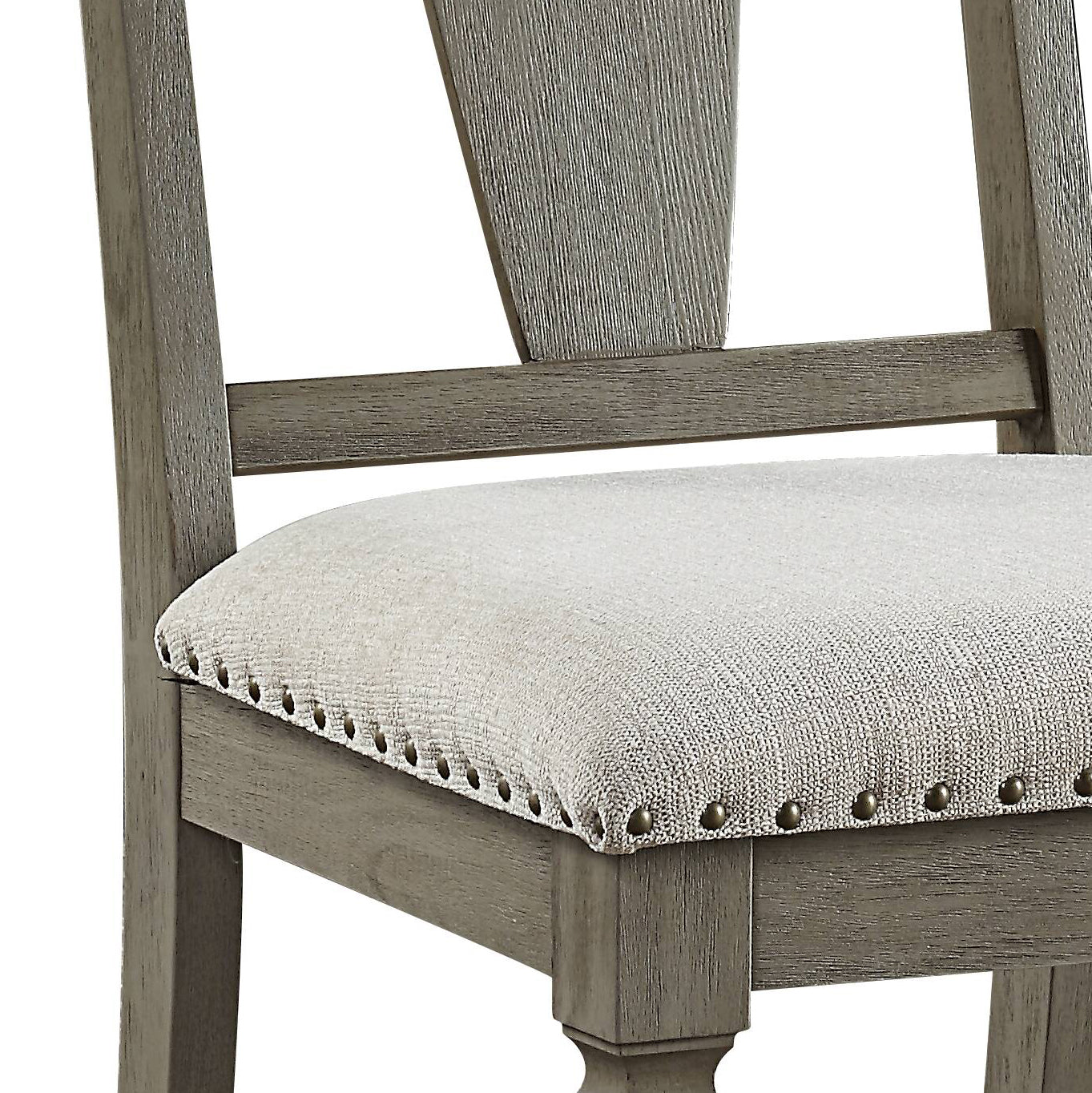 Beige Oak Linen Side Chairs for Dining Room Seating Set