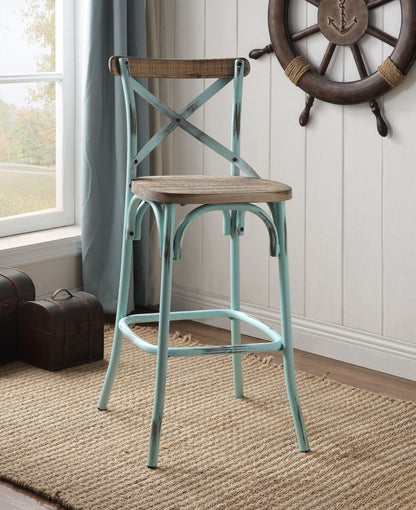 Zaire Antique Turquoise & Antique Oak Finish Bar Chair
