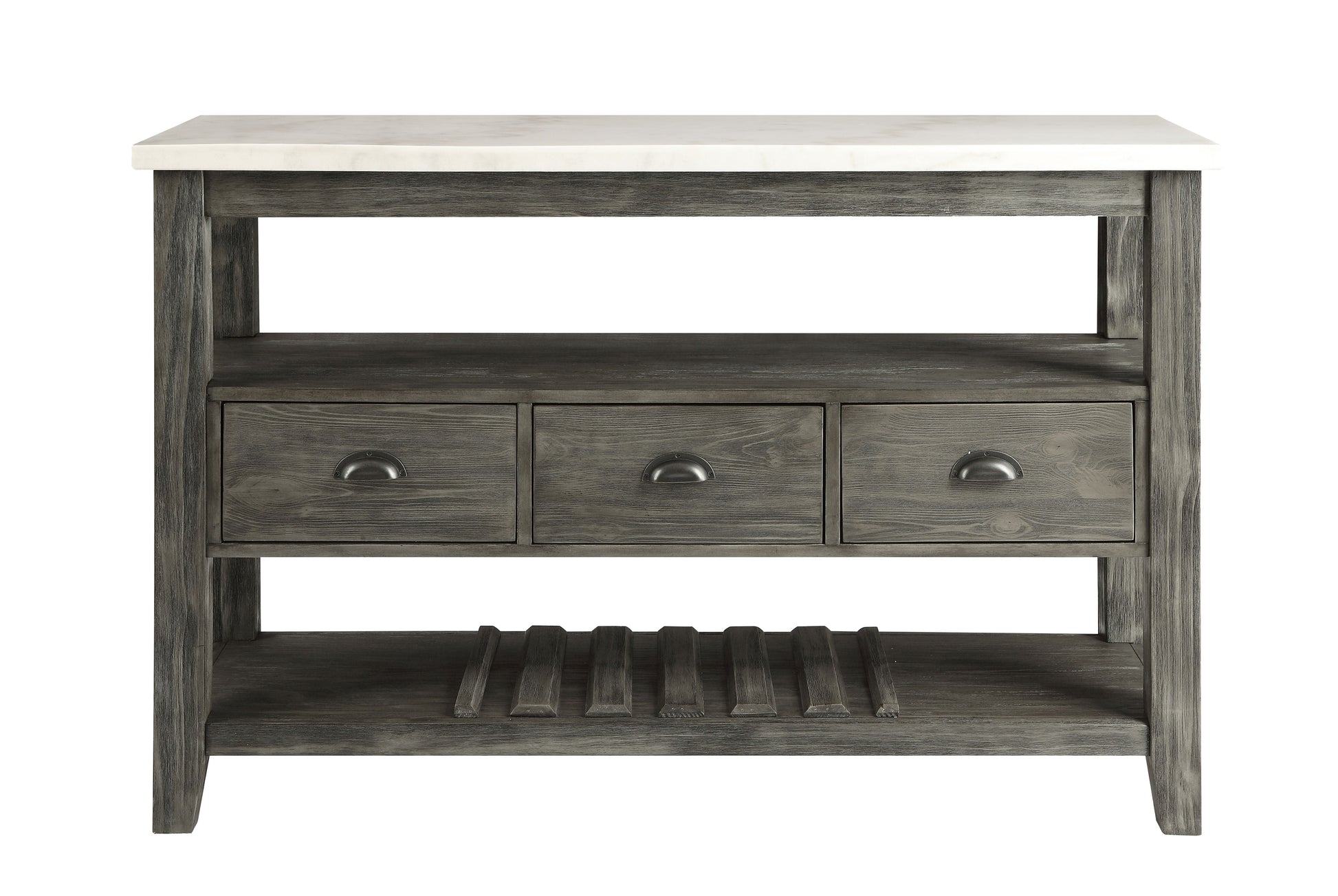 Gray White Marble Dining Server Table with Storage