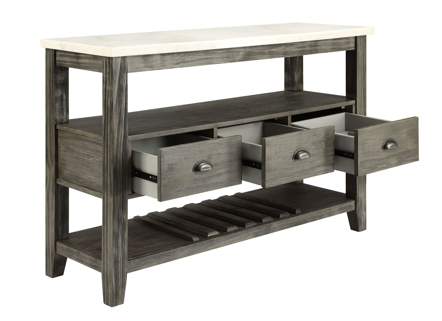 Gray White Marble Dining Server Table with Storage