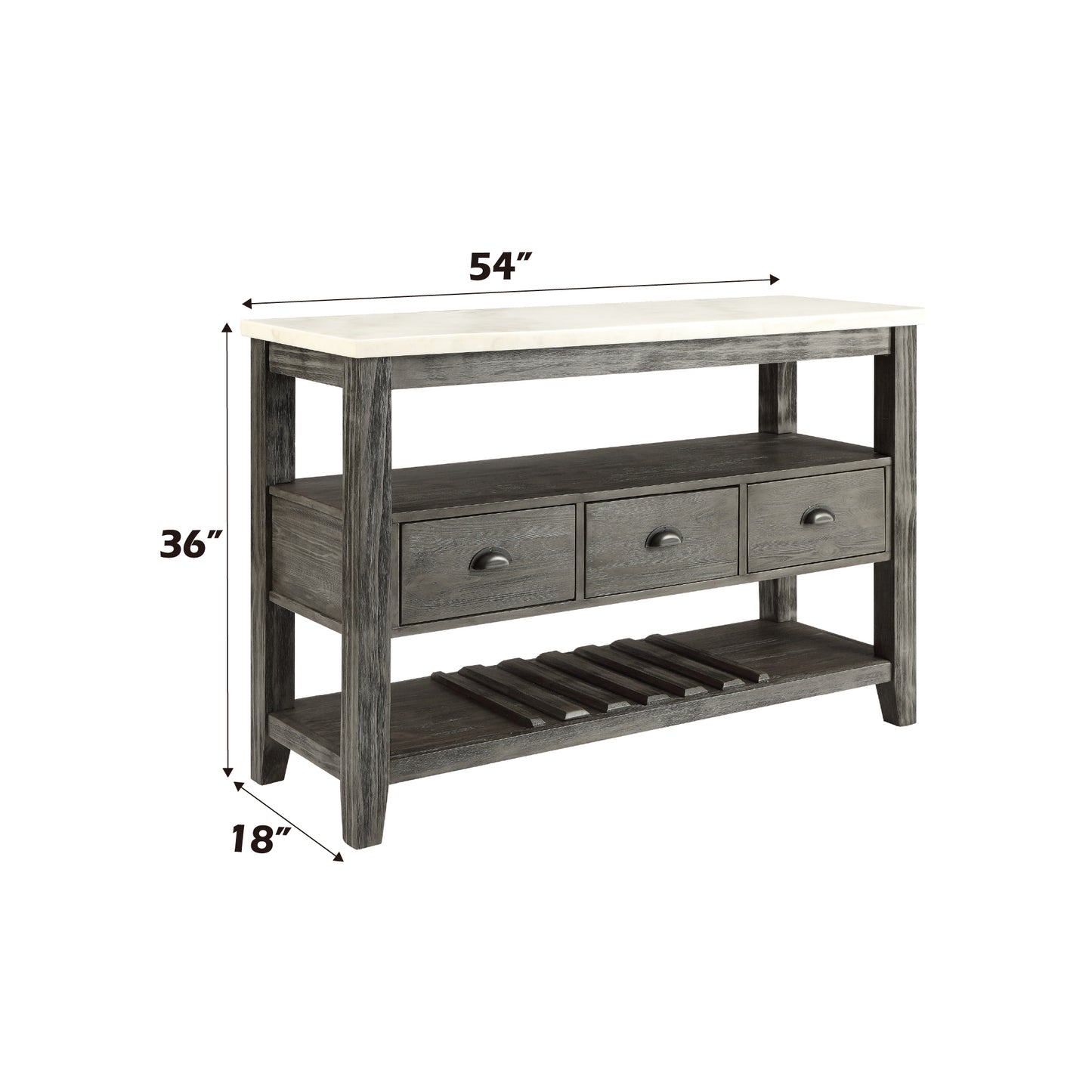 Gray White Marble Dining Server Table with Storage
