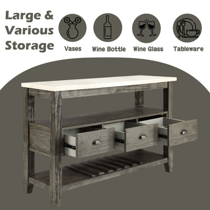 Gray White Marble Dining Server Table with Storage