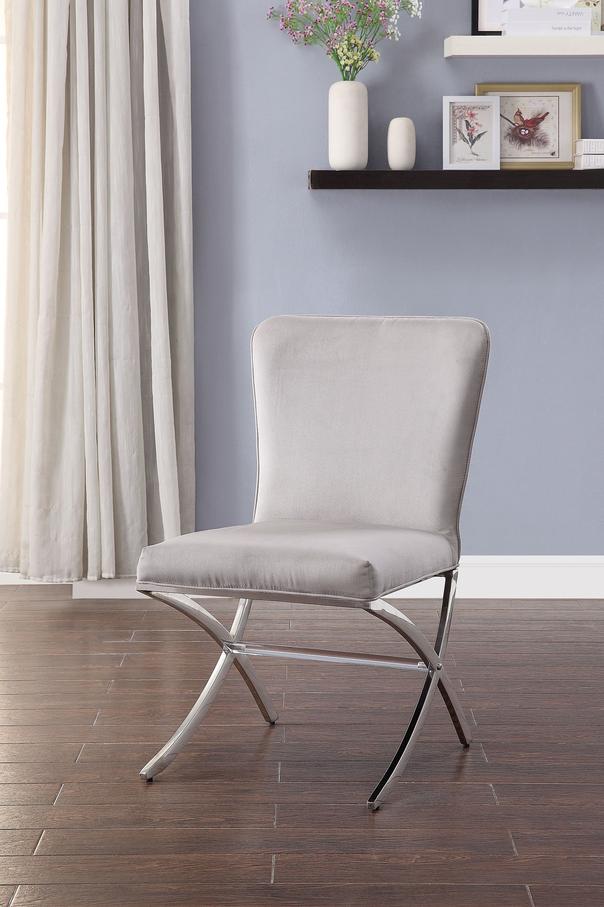 Daire Light Gray Velvet & Chrome Finish Side Chair ( Set of 2)