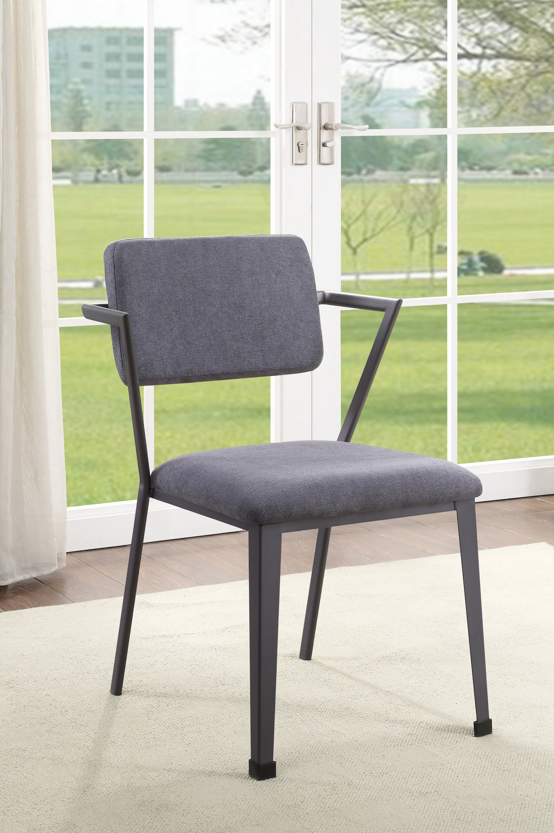 Cargo Gray Fabric & Gunmetal Finish Dining Chair ( Set of 2)
